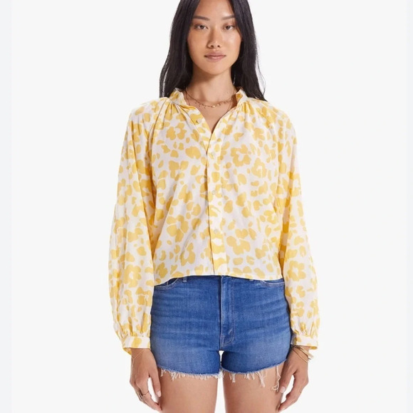MOTHER The Sunburst Leopard Floral Yellow Button Down Blouse - Picture 1 of 7